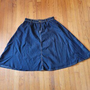 JW Style Denim Midi Skirt Flared Pockets 12 Full A Line Modest Church Home Schoo